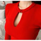 Cutaway-neck Shirred-side Bodycon Dress