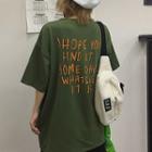 3/4-sleeve Lettering T-shirt Army Green - One Size
