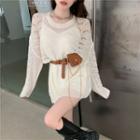 Plain Slipdress / Perforated Sweater / Faux Leather Belt Bag