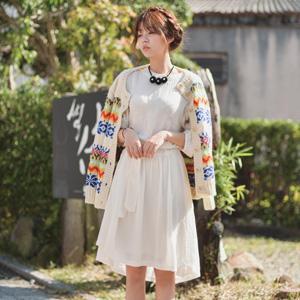 3/4-sleeve Dress With Sash
