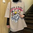 Short-sleeve Print T-shirt / Leopard Pattern Mini Skirt