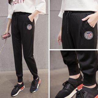 Patch Embroidered Drawstring Pants