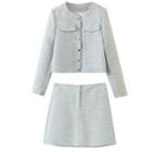 Pocket Detail Button Jacket / Mini A-line Skirt