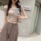 Short-sleeve Button-up T-shirt / Wide-leg Pants