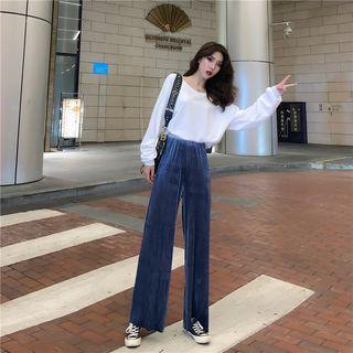 High-waist Wide-leg Pants / Long-sleeve Plain Top