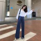 High-waist Wide-leg Pants / Long-sleeve Plain Top