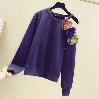 Applique-flower Cold-shoulder Sweatshirt