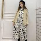 Long-sleeve Printed Midi A-line Dress White - One Size