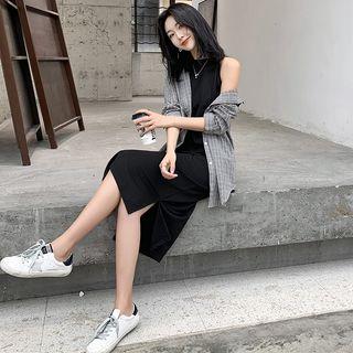 Halter Midi Dress / Plaid Shirt / Set