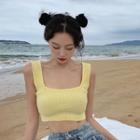 Sleeveless Knit Crop Top Yellow - One Size