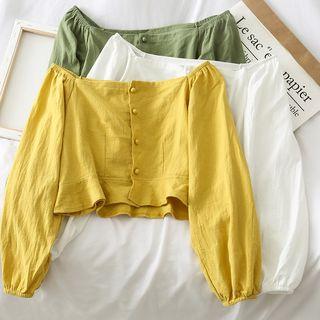 Boatneck Ruffled-hem Crop Shirt