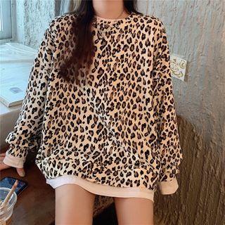 Mock Two-piece Leopard Print Long-sleeve Sweatshirt