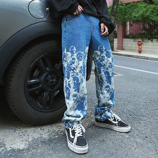 Couple Matching Face Print Wide-leg Jeans