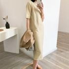 Plain Mock Turtleneck Short-sleeve Midi T-shirt Dress