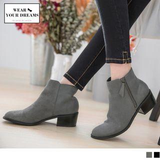 Faux Leather Chunky Heel Zipper Ankle Boots