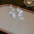 Flower Faux Pearl Acrylic Dangle Earring 1 Pair - Gold & White - One Size