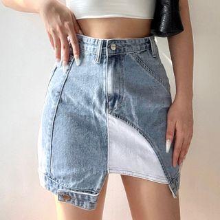 Asymmetrical Panel Mini Denim Skirt