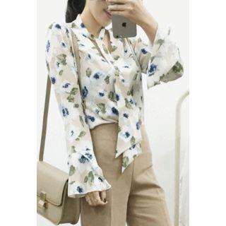Tie-neck Floral Pattern Chiffon Blouse