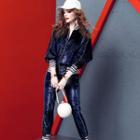 Set: Letter Hem Zip Jacket + Cropped Pants