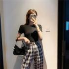 Plaid High-waist Wide-leg Pants / Cropped T-shirt
