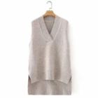 V-neck Dip Back Sweater Vest Camel - One Size