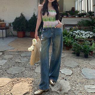 Strapless Printed Top / Loose Fit Jeans