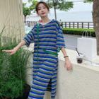 Short-sleeve Striped Split T-shirt Dress