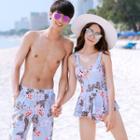 Couple Matching Floral Print Swimdress / Swim Shorts