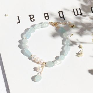 Faux Pearl Bracelet Blue & White - One Size