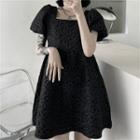 Set: Puff-sleeve Floral Print A-line Dress + Bucket Hat