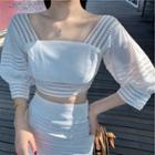 Set: Square Neck 3/4-sleeve Top + Midi Skirt