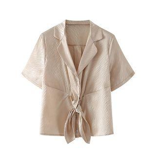 Short-sleeve Ribbon Front Shirt