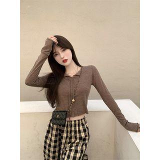 Long-sleeve Top / Plaid Straight Leg Pants