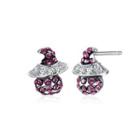925 Sterling Silver Witch Earrings With Rose Red Austrian Element Crystal Silver - One Size