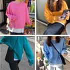 Round Neck Plain Loose-fit Sweatshirt