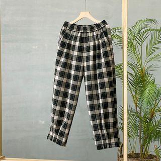 Plaid Cropped Harem Pants Plaid - Black - One Size