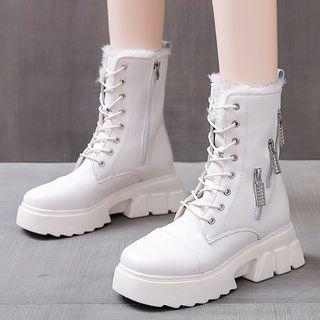 Platform Fluffy-lined Lace Up Mid Calf Boots