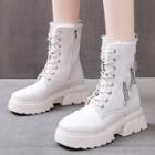Platform Fluffy-lined Lace Up Mid Calf Boots