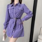 Corduroy Puff-sleeve Mini Shirtdress