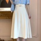 Asymmetrical Waist Plain Midi A-line Skirt