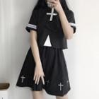 Short-sleeve Cross Print Shirt / Mini Skirt / Midi Skirt
