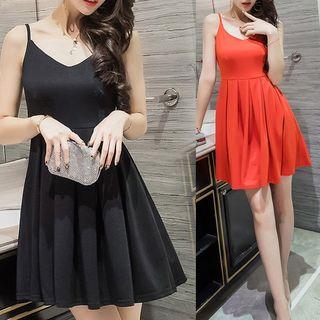 Spaghetti-strap Pleated Mini Cocktail Dress