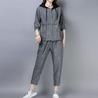 Set: Striped Hooded Shirt + Cropped Pants