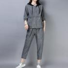 Set: Striped Hooded Shirt + Cropped Pants