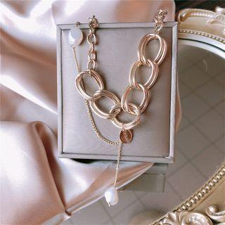 Freshwater Pearl Chunky Chain Necklace Faux Pearl - Silver - One Size