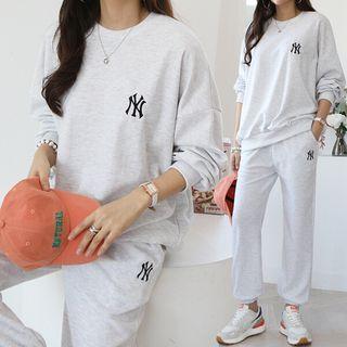 Set: Letter Sweatshirt + Drawstring Jogger Pants