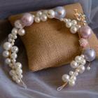 Set: Bridal Faux Pearl Tiara + Fringed Clip-on Drop Earring White - One Size