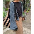 Open-front Fluffy Knit Cardigan Blue - One Size