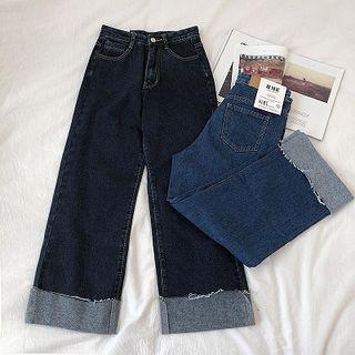 Frayed High-waist Roll-up Fleece Pants