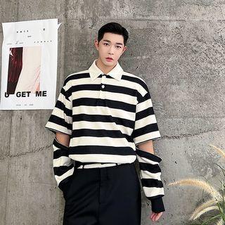 Detachable Sleeve Striped Polo Shirt